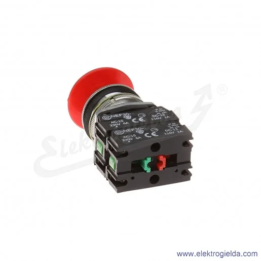 Przycisk dłoniowy NEF30 Dc2X2Y czerwony impulsowy 30mm 2NO+2NC
