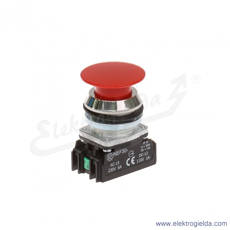 Przycisk dłoniowy NEF30 DcXY czerwony impulsowy 30mm 1NO+1NC