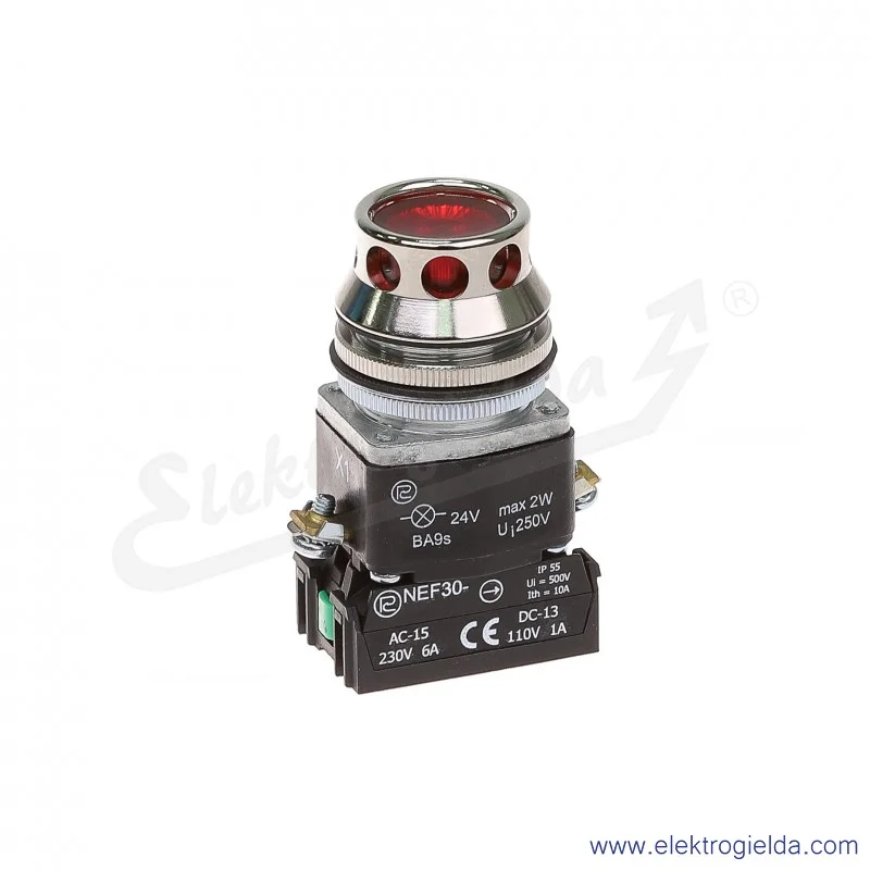 Przycisk sterowniczy NEF30 KLcXY 24V czerwony kryty podświetlany 30mm 1NO+1NC