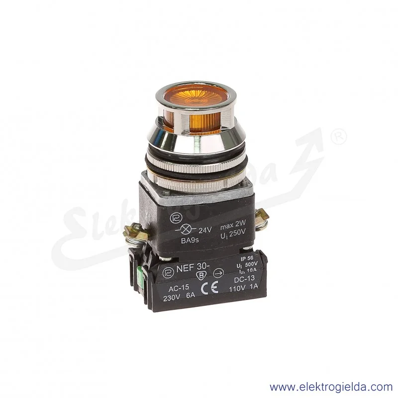 Przycisk sterowniczy NEF30 KLgXY 24V żółty kryty podświetlany 30mm 1NO+1NC