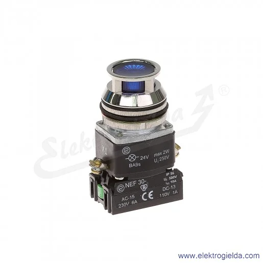 Przycisk sterowniczy NEF30 KLnXY 24V niebieski kryty podświetlany 30mm 1NO+1NC