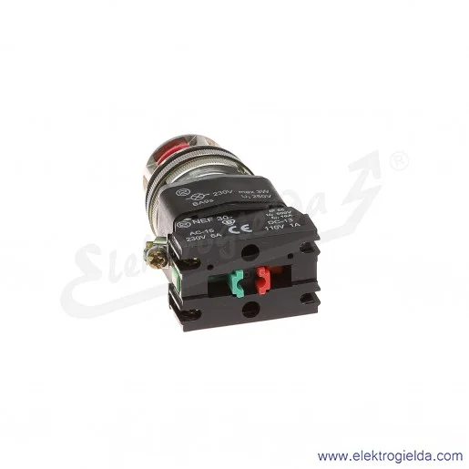 Przycisk sterowniczy NEF30 KLcXY 230V czerwony kryty podświetlany 30mm 1NO+1NC