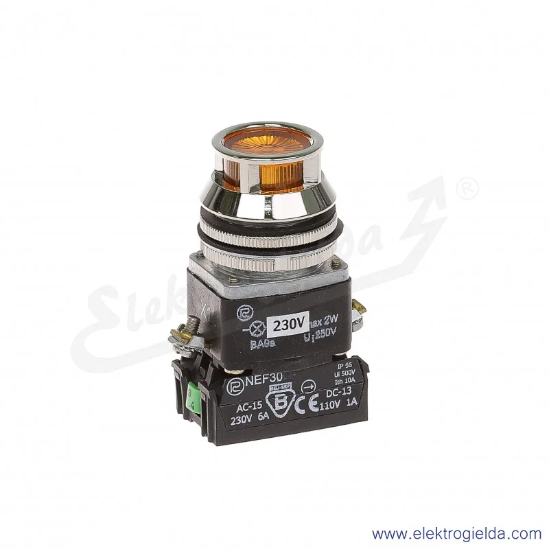Przycisk sterowniczy NEF30 KLgXY 230V żółty kryty podświetlany 30mm 1NO+1NC