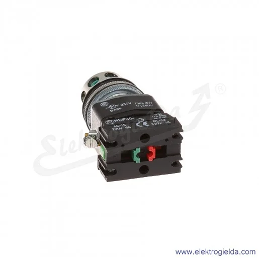 Przycisk sterowniczy NEF30 KLzXY 230V zielony kryty podświetlany 30mm 1NO+1NC