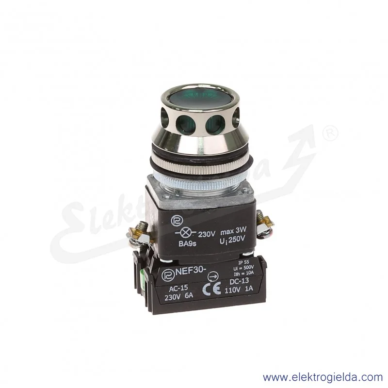 Przycisk sterowniczy NEF30 KLzXY 230V zielony kryty podświetlany 30mm 1NO+1NC