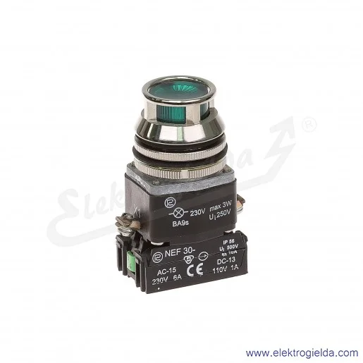 Przycisk sterowniczy NEF30 KLzXY 230V/W3 zielony kryty podświetlany 30mm 1NO+1NC morski