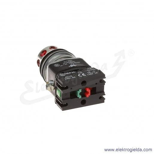 Przycisk sterowniczy NEF30 KLDcXY 24-230VAC/DC czerwony LED kryty podświetlany 30mm 1NO+1NC