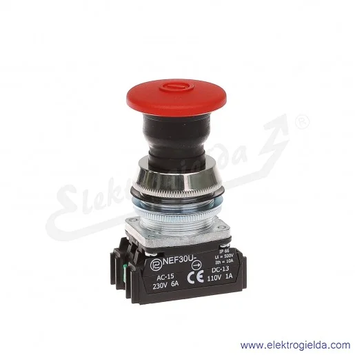 Przycisk awaryjny NEF30 UDRcXY czerwony dłoniowy ryglowany uszczelniony 30mm 1NO+1NC