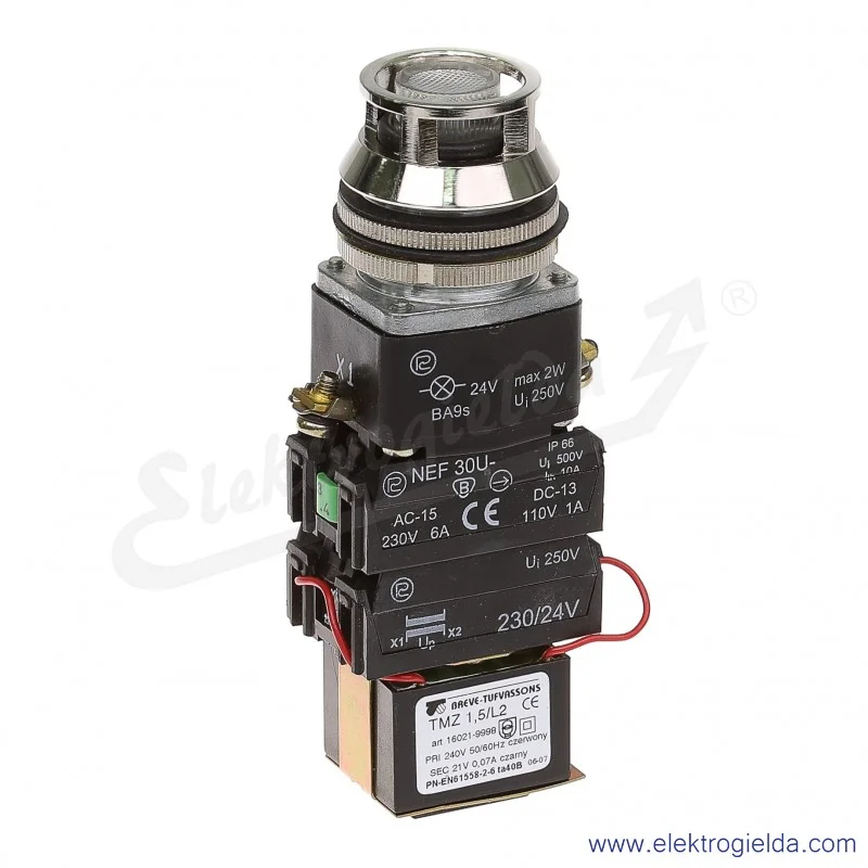Przycisk sterowniczy NEF30 UKLTbXY 230/24V biały kryty podświetlany uszczelniony 30mm 1NO+1NC