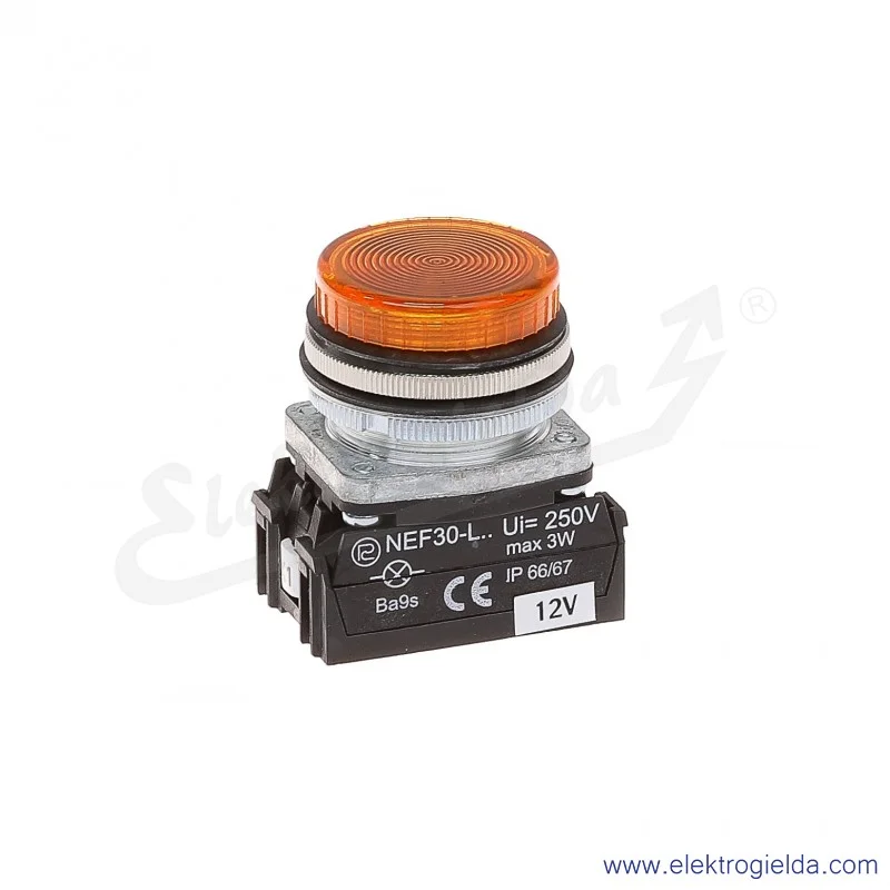 Lampka sygnalizacyjna NEF30 LPg 12V AC/DC żółta klosz płaski 30mm