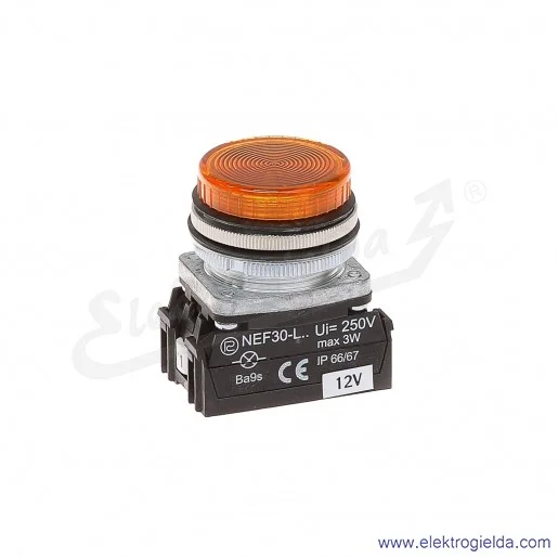 Lampka sygnalizacyjna NEF30 LPg 12V AC/DC żółta klosz płaski 30mm