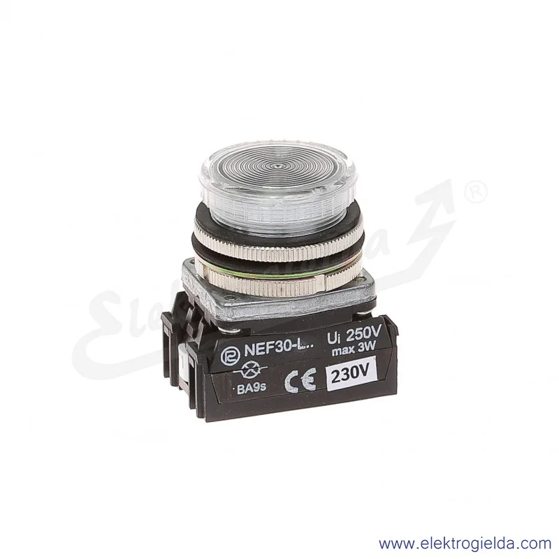 Lampka sygnalizacyjna NEF30 LPb 230V AC/DC biała klosz płaski 30mm