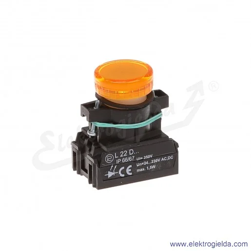 Lampka sygnalizacyjna L22 Dg 24-230V AC/DC żółta klosz płaski