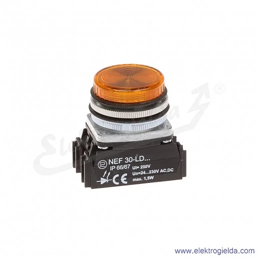 Lampka sygnalizacyjna NEF30 LDg 24-240V AC/DC żółta klosz płaski 30mm