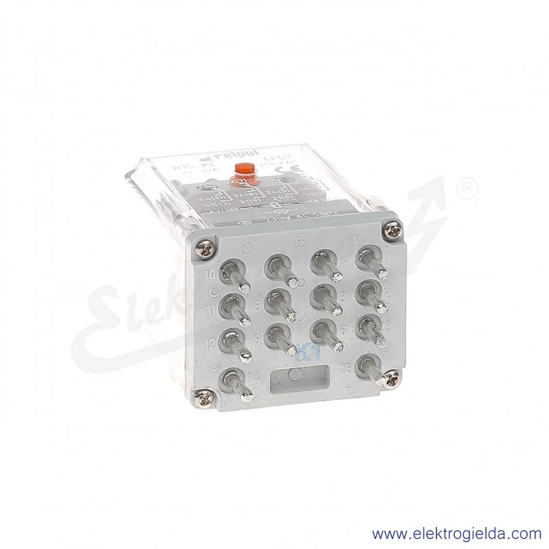 Przekaźnik elektromagnetyczny R15-1014-23-3230-KL 4P 230VAC Przycisk testujący K + Dioda LED