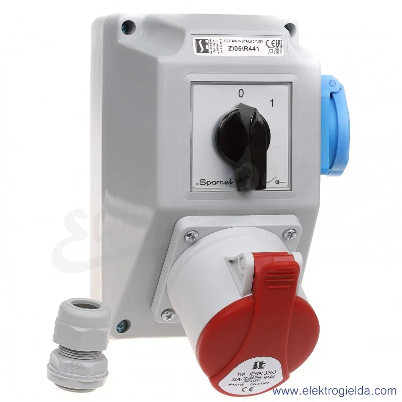 ZI05\R441 zestaw instalacyjny  O-I/32A,3P+N+PE, (2P+PE), dławik M25,kolor szary, IP44