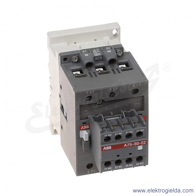 Stycznik A75-30-22 400V AC 50/60 HZ, 2NO+2NC, 37KW/400V AC-3, 125A AC-1, 3-polowy