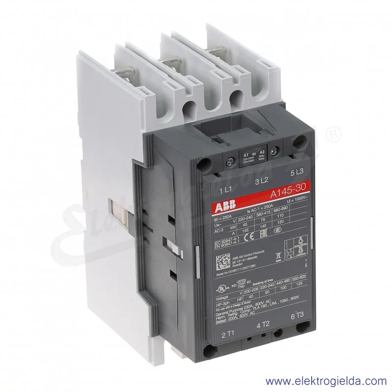 Stycznik A145-30-00 230V AC 50/60 HZ, 75KW/400V AC-3, 250A AC-1, 3-polowy