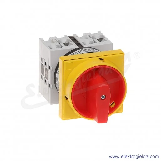 Łącznik krzywkowy GX4010U65 0-1, 3 tory 32A, AC3/400V 15KW, pokrętło żółto-czerwone z możliwością blokady, bez obudowy
