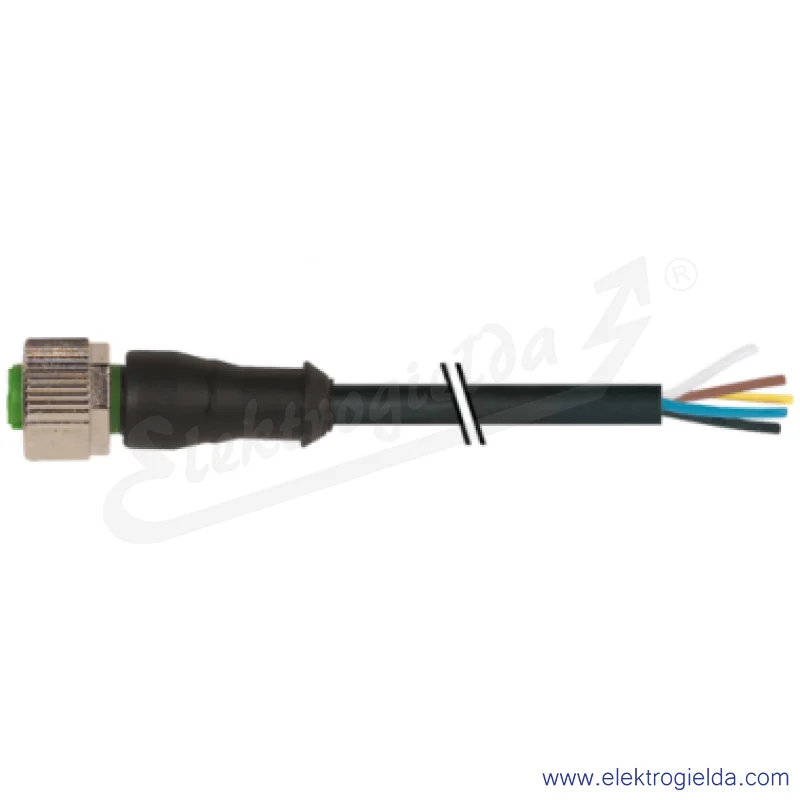 Konektor 7000-12241-6150500, M12, żeński, prosty z wolnym końcem przewodów PVC-JB 5x0,34 czarny, 5m