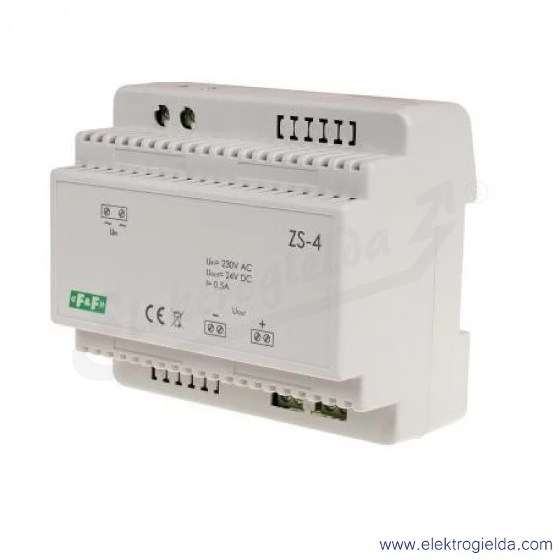 Zasilacz transformatorowy ZS-4, 230VAC, 24VDC, 0.5A, 12W, montaż DIN