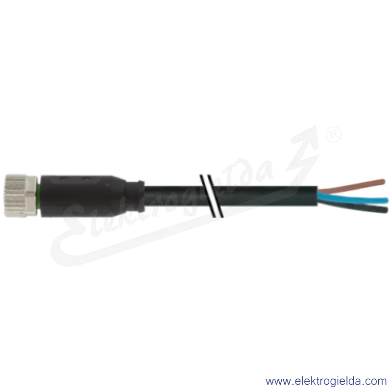 Gniazdo z przewodem 7000-08041-6301000, M8, proste, 10m, 3P, PUR-PVC, z wolnym końcem przewodów