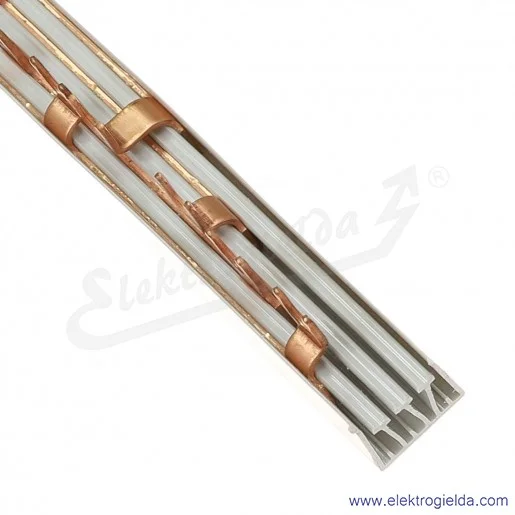 Szyna podłączeniowa 14x4P lub 14x3P+N - długość 1m widełkowa izolowana 16mm Szyna podłączeniowa 14x4P lub 14x3P+N - długość 1m widełkowa izolowana 16mm