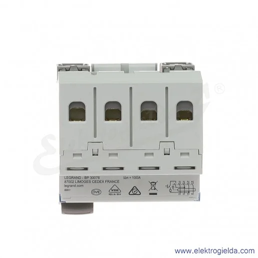 Wyłącznik różnicowoprądowy 411708, P304, 4P, 400V, 40A, 30mA, typ AC