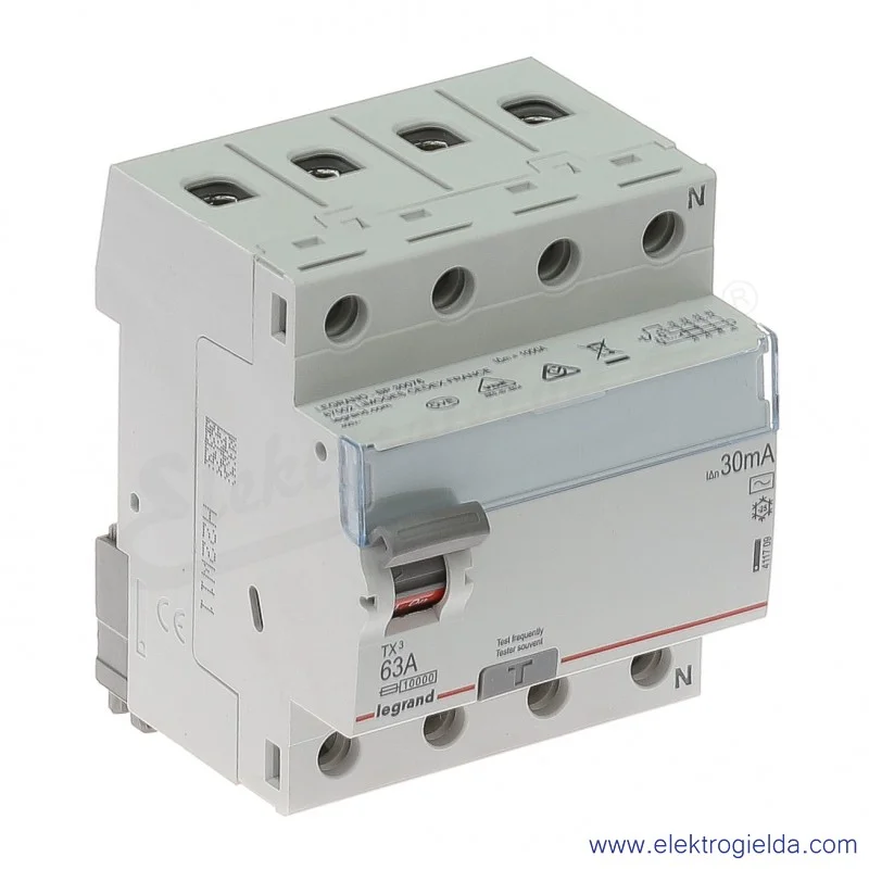 Wyłącznik różnicowo-prądowy 411709, P304, 4P, 400V, 63A, 30mA, typ AC