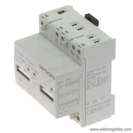 Licznik energii AAE3D5F11PR3A00, trójfazowy 3x230/400VAC, 2 taryfy
