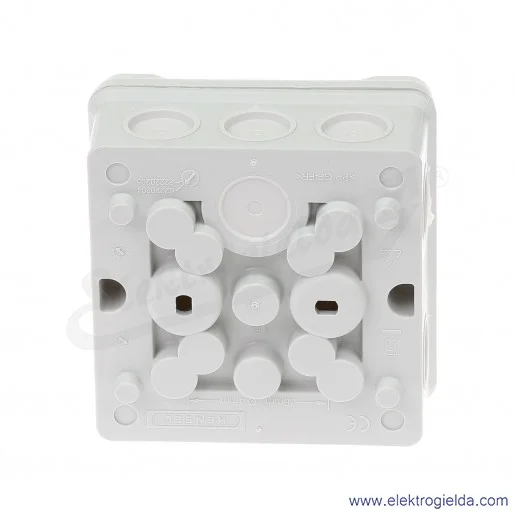 Puszka odgałęźna DE 9320 Z szara, IP 55, 88x88x50mm, z dławnicami membranowymi, bez zacisków Puszka odgałęźna DE 9320 Z szara, IP 55, 88x88x50mm, z dławnicami membranowymi, bez zacisków