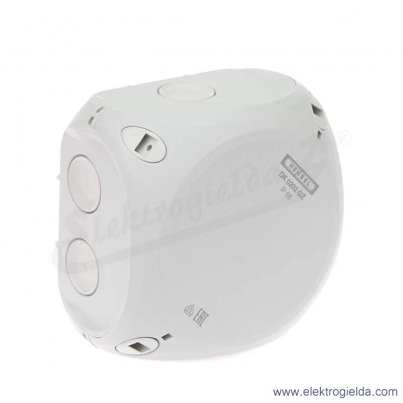 Puszka odgałęźna DK 0202 GZ szara, IP 66, 93x93x62mm, z dławnicami membranowymi, zaciskami 5x2,5mm2