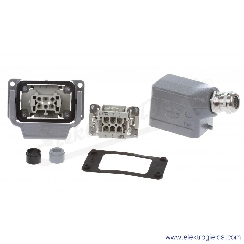 Złączę kompletne 10330060000, HAN-KIT 06B, 6pin, Obudowa wtykowa kątowa, obudowa gniazda pulpitowa