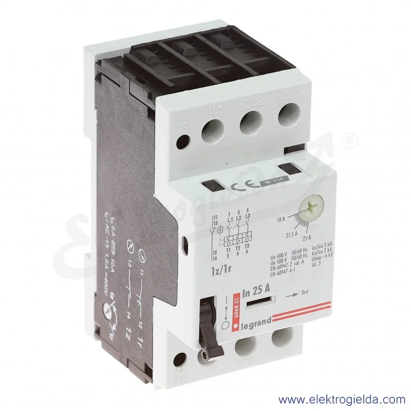 Wyłącznik silnikowy modułowy 606832, M 250 18-25A, 1z+1r, prąd zadziałania wyzwalaczy 350A