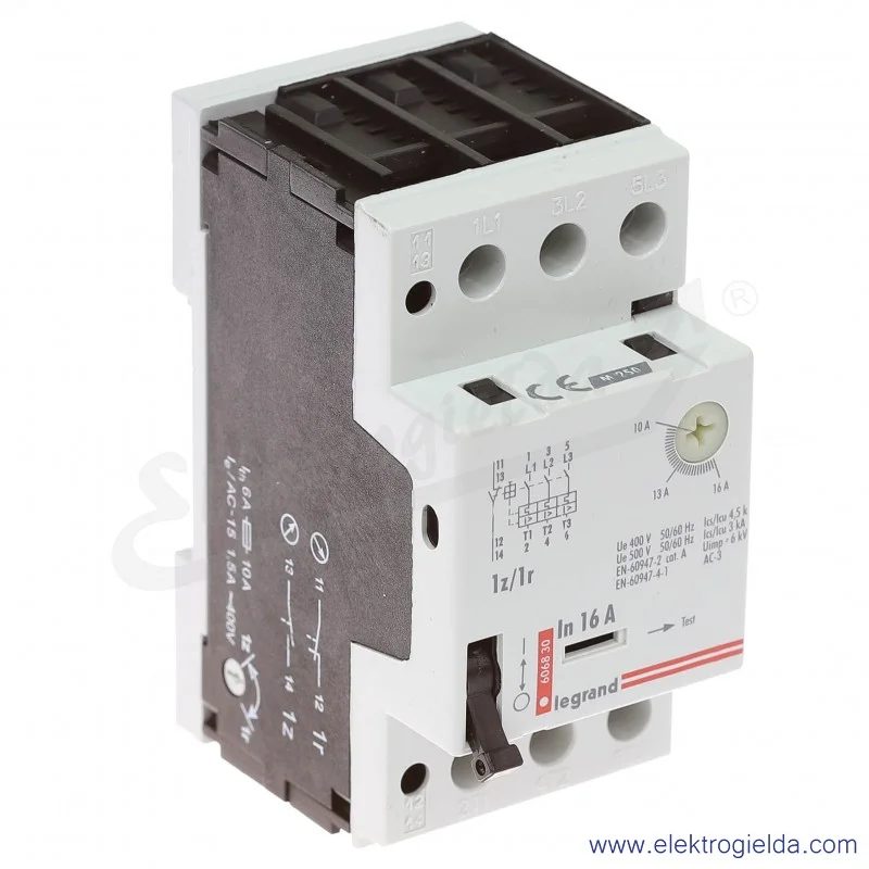 Wyłącznik silnikowy modułowy 606830, M 250 10-16 1z+1r, prąd zadziałania wyzwalaczy 224A