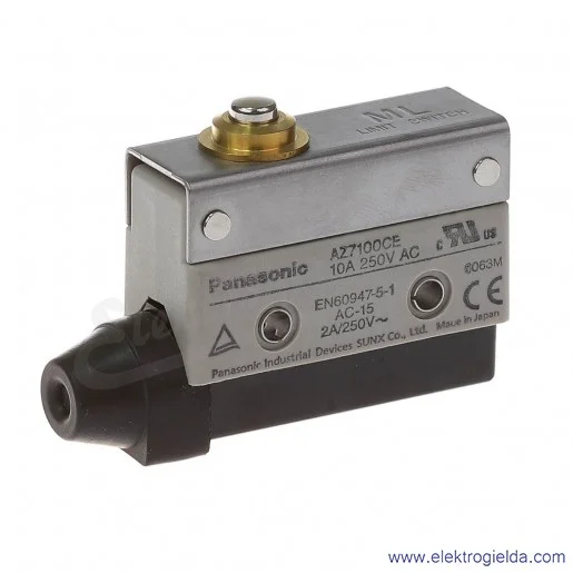 Wyłącznik krańcowy AZ7100CE, 125VDC, 250VAC, 10A, trzpień 7mm przycisk podstawowy