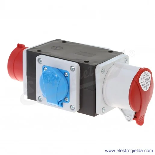 Odgałęźnik ROP 1653-2VZ 3-fazowe wejście 1x16A 5P/ wyjście 1x16A 5P + 2x16A 230V IP44