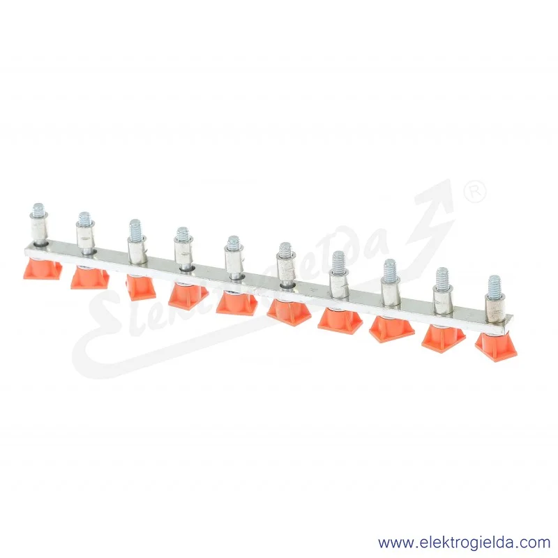 Mostek grzebieniowy JB16-10 10-polowy izolowany 125A pomarańczowy do złączek ZS 16mm