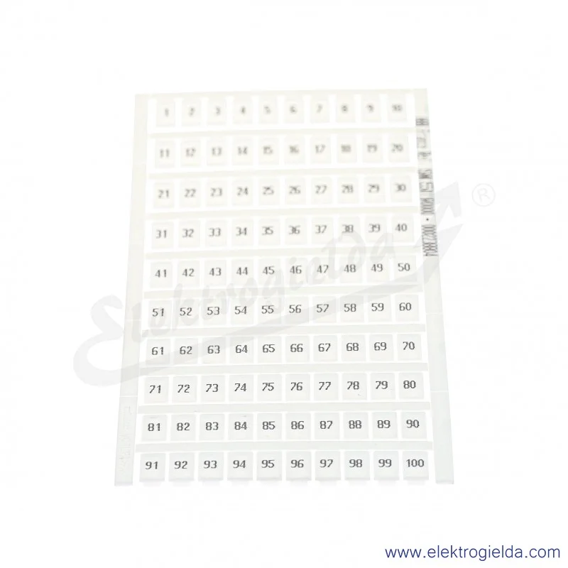 Karta oznaczników MC612PA 10 x wiersz cyfr 1- 100 poziomo [5,6x12mm] 100 oznaczników/kartę do ZS i ZK 6mm