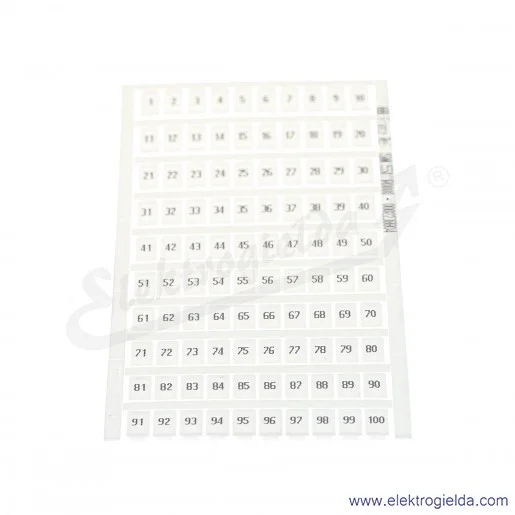 Karta oznaczników MC612PA 10 x wiersz cyfr 1- 100 poziomo [5,6x12mm] 100 oznaczników/kartę do ZS i ZK 6mm