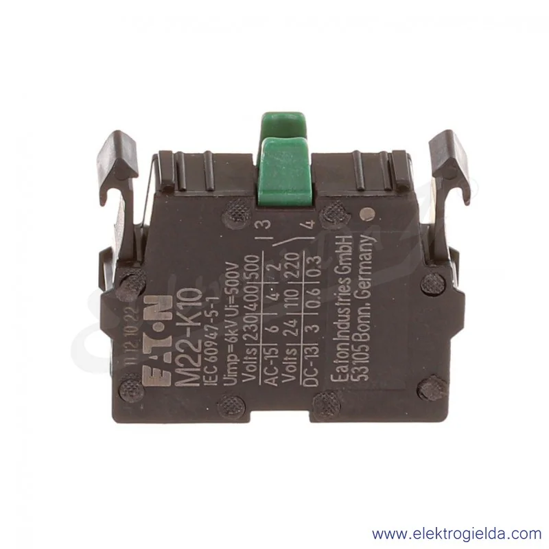 Styk pomocniczy 216376, M22-K10, 1NO, 6A, montaż czołowy