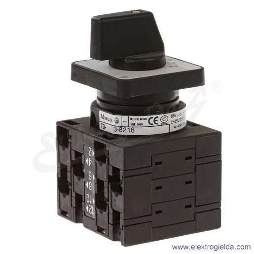 Przełącznik 023870, T3-3-8216/E, 3P, 13kW, 32A, 1-0-2, z samopowrotem do 0