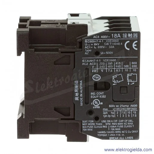 Stycznik BE-K3-18ND01-24, 3-polowy, 7,5kW, 18A, 24VAC, 1NC Stycznik BE-K3-18ND01-24, 3-polowy, 7,5kW, 18A, 24VAC, 1NC