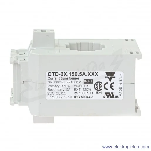 Przekładnik prądowy CTD2X 150/5A, otwór 24mm, klasa dokładności 0.5