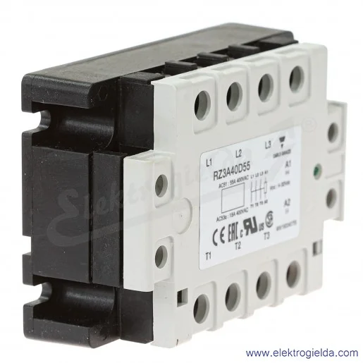 Przekaźnik półprzewodnikowy RZ3A40D55, 4-32VDC, 55A, 24..440VAC Przekaźnik półprzewodnikowy RZ3A40D55, 4-32VDC, 55A, 24..440VAC