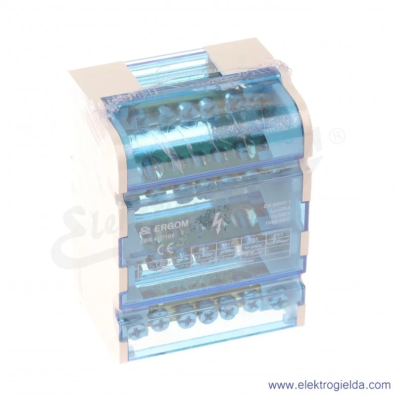 Blok rozdzielczy R33RA-02020200101, EBR 4-7/100, 4 tory, szerokość 66.5mm, montaż DIN
