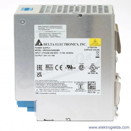 Zasilacz DRP-024V240W3BN, 24VDC/10A, 240W, zasilanie 3x400VAC