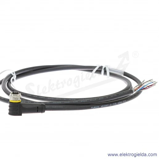 Kabel z gniazdem 6625461, WKS8T-2/TXL, PUR, 8-żyłowy, 2m, złącze M12 żeńskie kątowe, ekranowany, z wolnym końcem przewodów