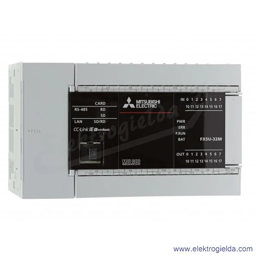 Sterownik PLC 297438, FX5U-32MT/DSS CPU 24VDC, 16 wejść, 16 wyjść tranzystorowych, 3 wyjścia analogowe,RS485