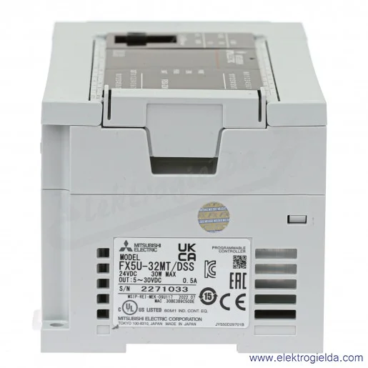 Sterownik PLC 297438, FX5U-32MT/DSS CPU 24VDC, 16 wejść, 16 wyjść tranzystorowych, 3 wyjścia analogowe,RS485